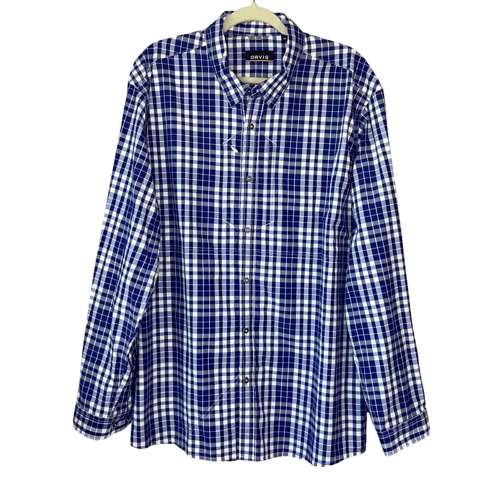 ORVIS Mens Long Sleeve Blue White Checked Plaid Button Up Shirt XL